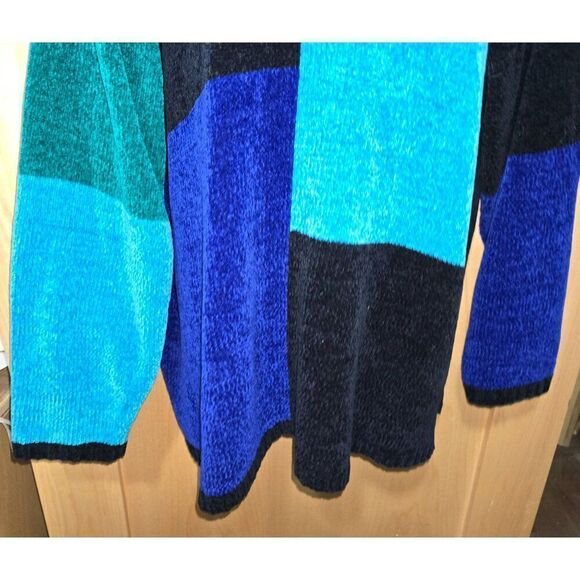 Color Block Sweater By Sag Harbor Woman 2X Black/Teal/Blue Patchwork Long Sleeve - Picture 3 of 6